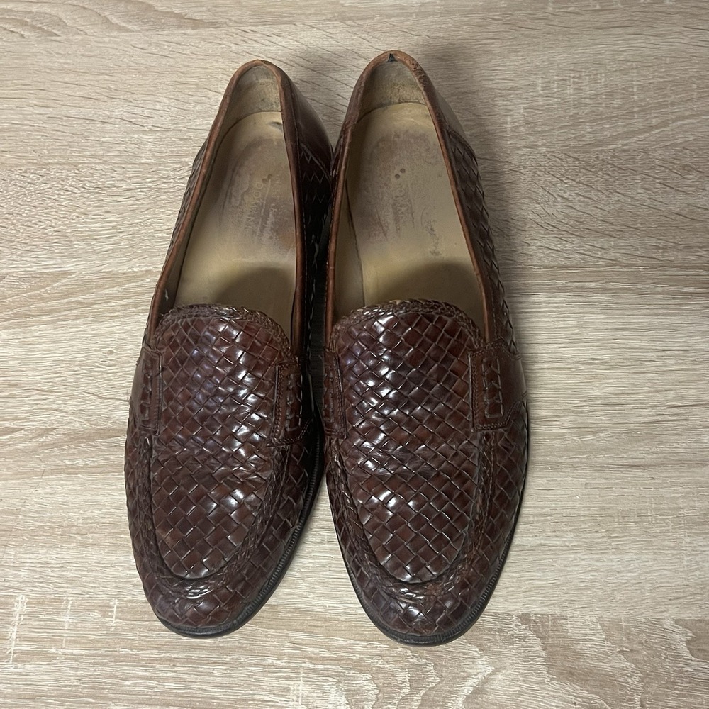 Johnston & Murphy Woven Leather Basketweave Penny Loafers Men's Size 9.5 M Italy